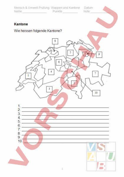 Arbeitsblatt Pr Fung Kantone Und Wappen Geographie Anderes Thema