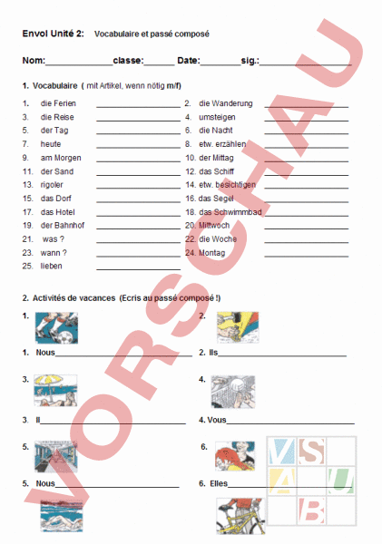 Arbeitsblatt Envol Test Unit Franz Sisch Grammatik