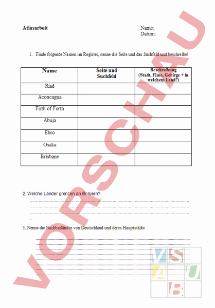 Arbeitsblatt Atlasarbeit Geographie Kartographie Gradnetz