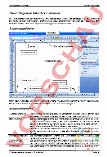 Arbeitsblatt Manuskript Microsoft Word Informatik Textverarbeitung