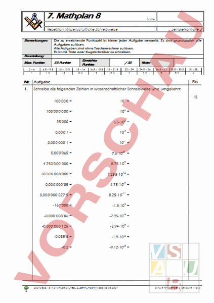 Arbeitsblatt Zehnerpotenzen Mathematik Anderes Thema