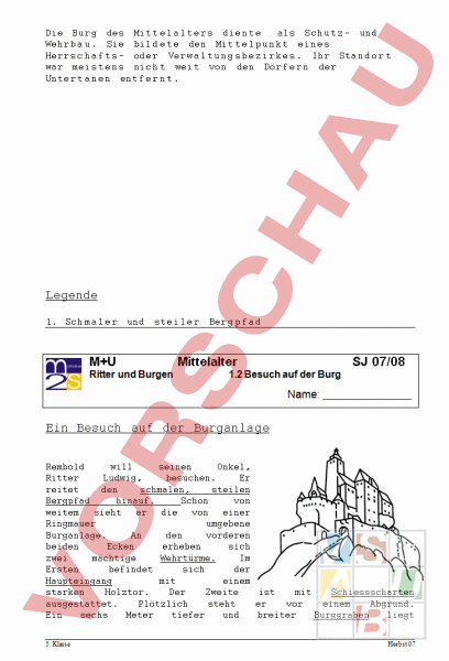 Arbeitsblatt Aufbau Einer Burg Geschichte Mittelalter