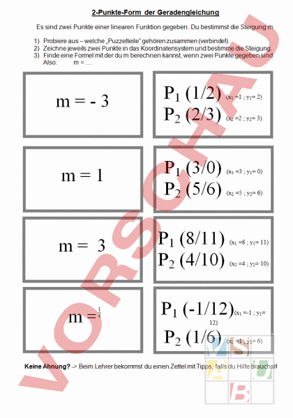 Arbeitsblatt Punkte Form Geradengleichung Mathematik