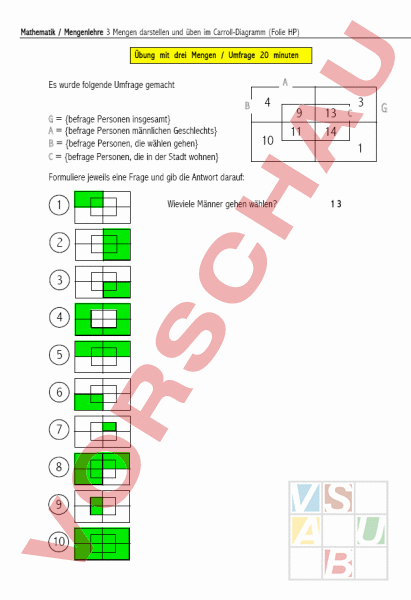 Arbeitsblatt Mengen Publikumsumfrage Mathematik Mengenlehre
