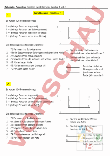 Arbeitsblatt Carroll Diagramm Aufgabe Mathematik Mengenlehre