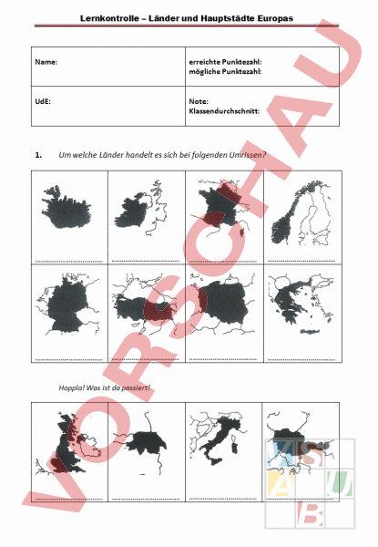 Arbeitsblatt Lernkontrolle L Nder Und Hauptst Dte Europas