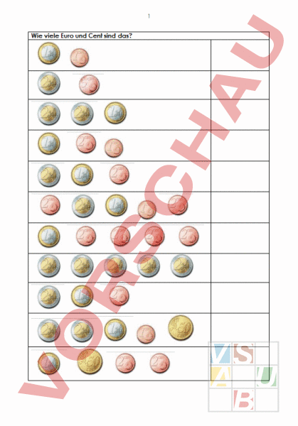 Arbeitsblatt Rechnen mit Münzen Mathematik Sachrechnen Grössen