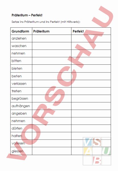 Arbeitsblatt Pr Teritum Perfekt Deutsch Grammatik