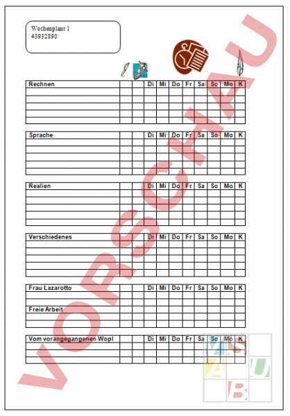 Arbeitsblatt Wochenplan Administration Methodik Lehr Und Lernformen