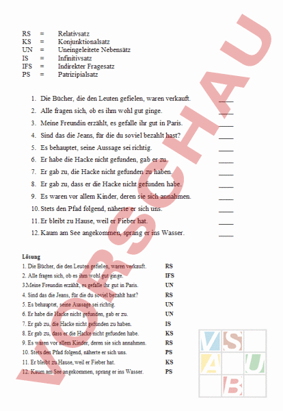 Arbeitsblatt Nebens Tze Bestimmen Deutsch Grammatik