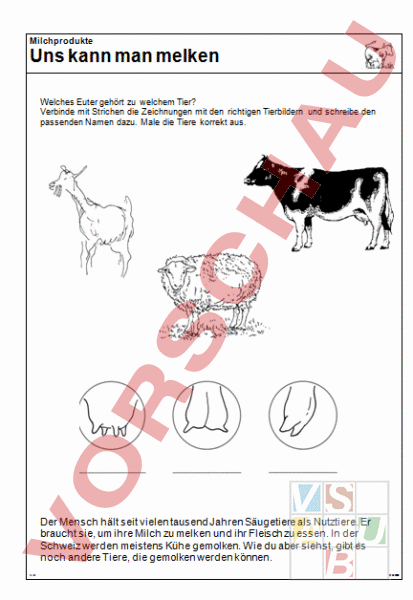 Arbeitsblatt Milch Biologie Tiere