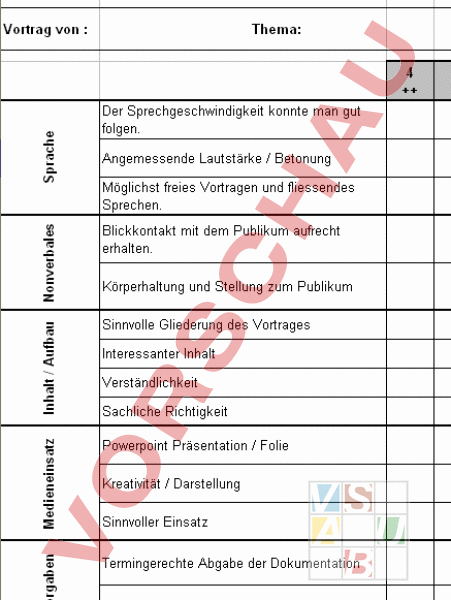 Arbeitsblatt Beurteilung Kurzvortrag Diverses Fächerübergreifend