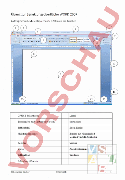 Arbeitsblatt Aufgabe Zu Word Anwendungsfenster Informatik