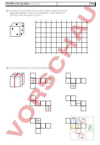 Arbeitsblatt Würfel Quader Wiederholung Geometrie Körper Figuren