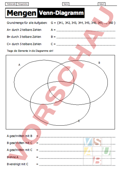 Arbeitsblatt Venndiagramm Mathematik Mengenlehre