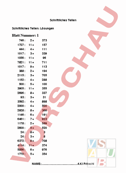 Arbeitsblatt Trainingsbl Tter Division Einstellig Mathematik Division