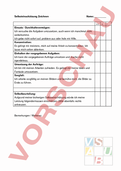 Arbeitsblatt Selbsteinschätzung im Fach BG Bildnerisches Gestalten