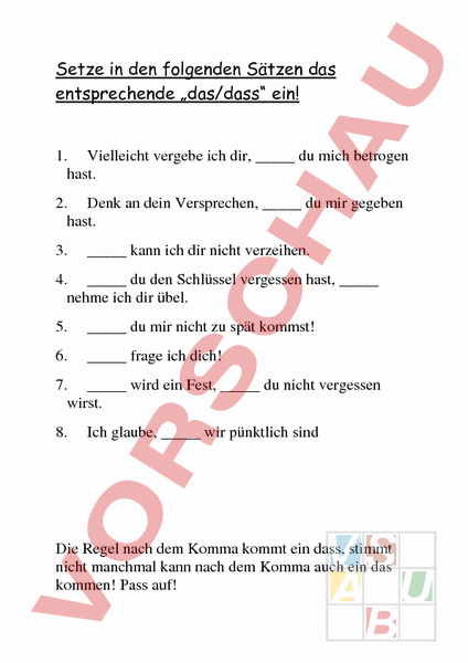 Arbeitsblatt Dass Oder Das Deutsch Grammatik