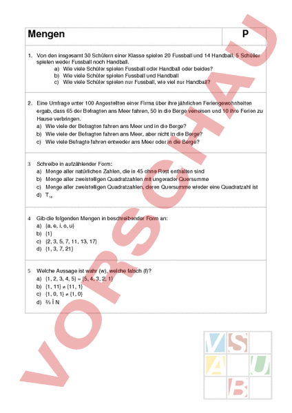 Arbeitsblatt Pr Fung Mengen Mathematik Mengenlehre