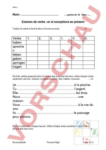 Arbeitsblatt Examen envol prélude unité 6 verbe Französisch Grammatik