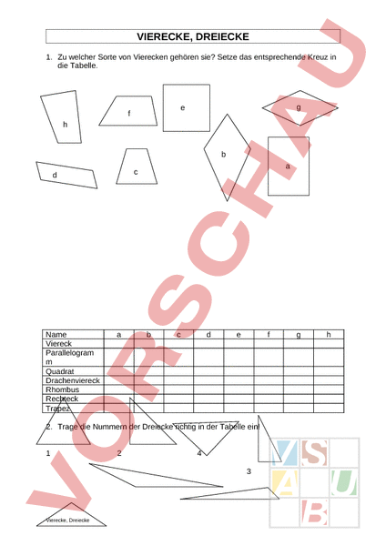 Arbeitsblatt Vierecke Dreiecke Geometrie Fl Chen