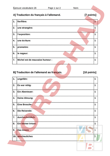 Arbeitsblatt Voci Test E 26 Französisch Rechtschreibung