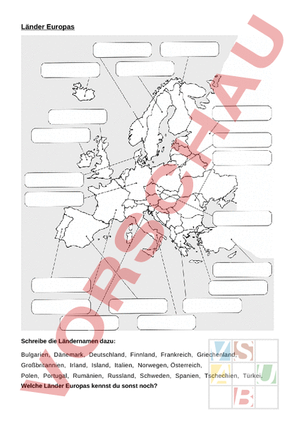 Arbeitsblatt L Nder Europas Geographie Europa