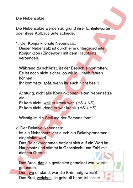 Arbeitsblatt Nebens Tze Deutsch Grammatik