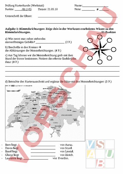 Arbeitsblatt Prüfung Kartenkunde Geographie Kartographie Gradnetz