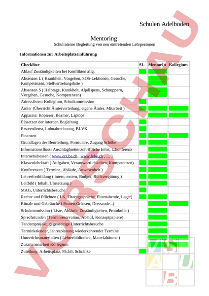 Arbeitsblatt Mentorat Administration Methodik Hilfen