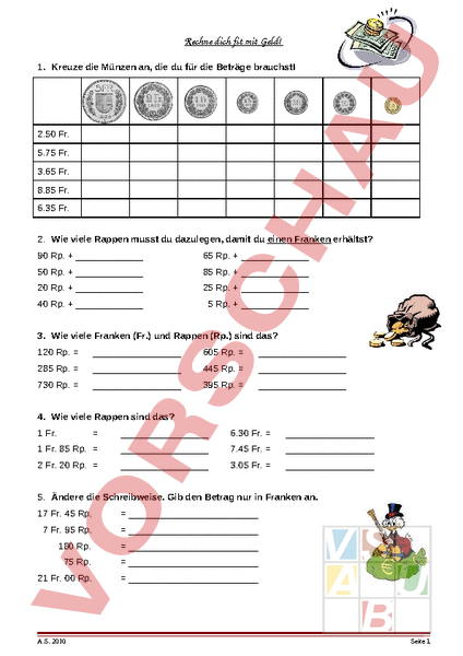 Arbeitsblatt Rechne Dich Fit Mit Geld Mathematik Sachrechnen Gr Ssen