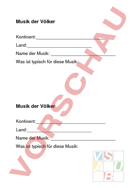 Arbeitsblatt Musik Der Welt Musik Gemischte Themen