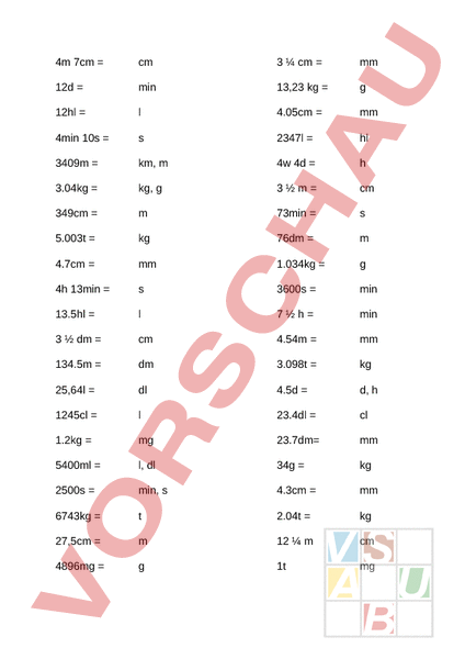 Arbeitsblatt Umwandeln Von Einheiten Mathematik Sachrechnen Gr Ssen