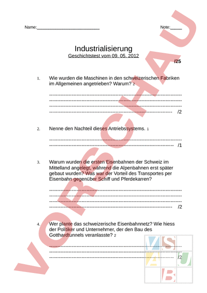 Arbeitsblatt: Industrialisierung - Geschichte - Neuzeit