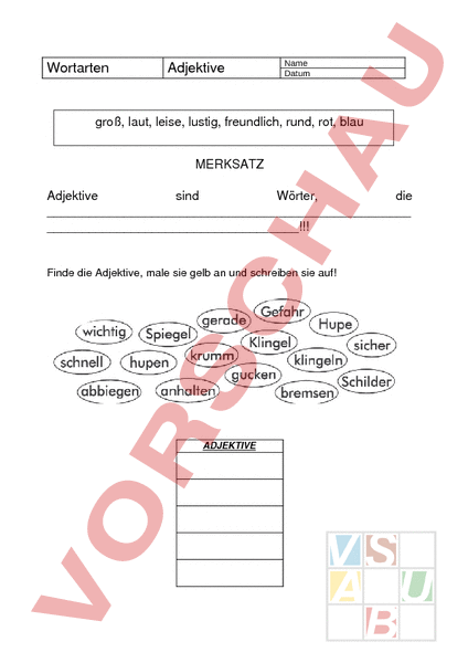 Arbeitsblatt Adjektive Französisch Grammatik