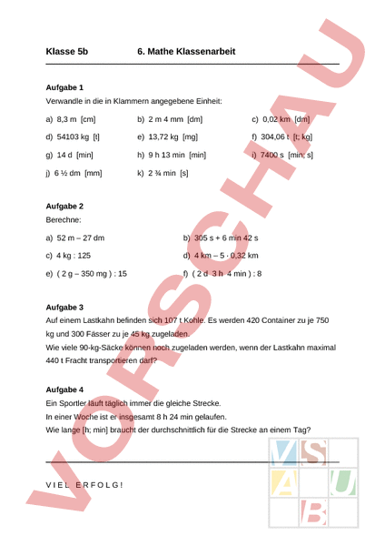 Arbeitsblatt Sachrechnen mit Grössen Mathematik Sachrechnen Grössen