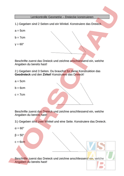 Arbeitsblatt Lernkontrolle Dreiecke konstruieren Geometrie Körper