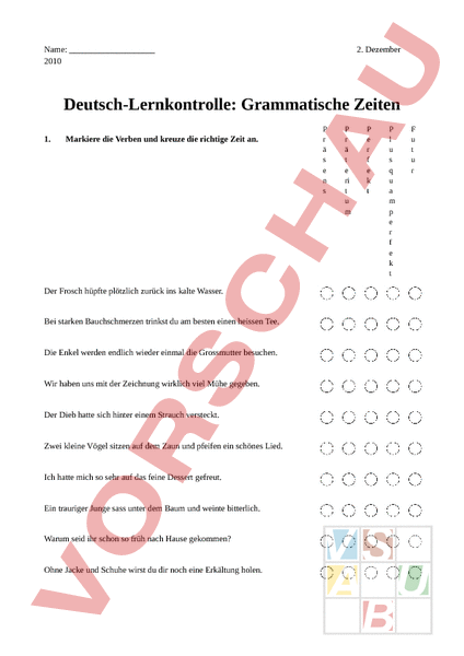 Arbeitsblatt Lk Grammatische Zeiten Deutsch Grammatik