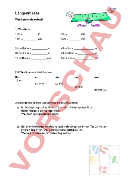 Arbeitsblatt L Ngenmasse Ben Mathematik Sachrechnen Gr Ssen