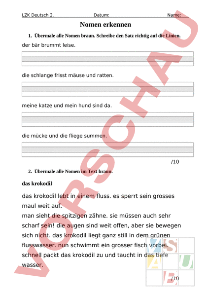 Arbeitsblatt Lzk Das Nomen Deutsch Grammatik