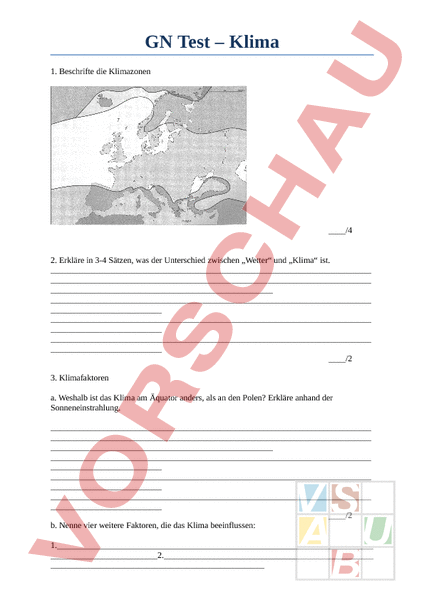 Arbeitsblatt Klima Test Geographie Anderes Thema