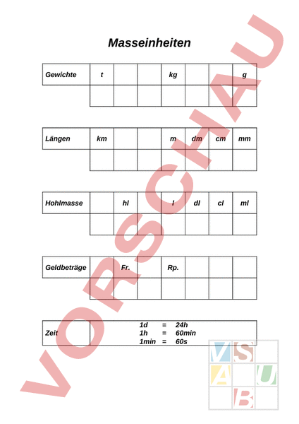 Arbeitsblatt Masseinheiten Mathematik Sachrechnen Grössen