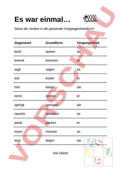 Arbeitsblatt Verben Vergangenheitsform Deutsch Grammatik