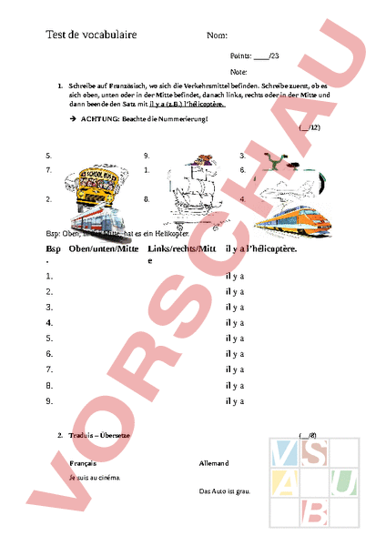 Arbeitsblatt Franz unité 12 Französisch Grammatik