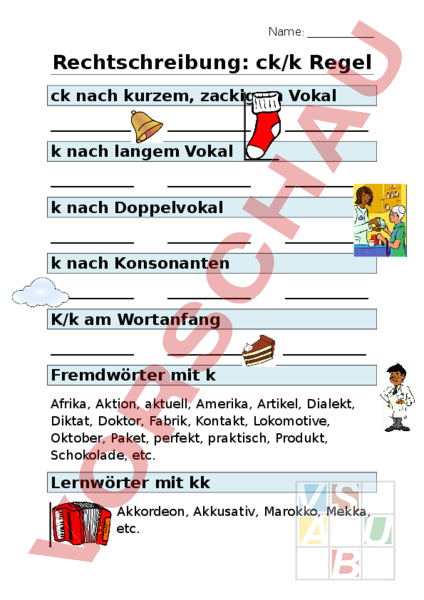 Arbeitsblatt Regel Ck K Deutsch Grammatik