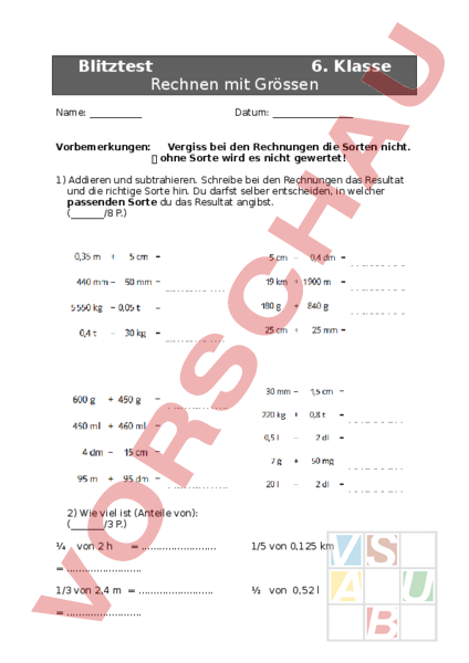 Arbeitsblatt Mathematik Mathematik Sachrechnen Gr Ssen