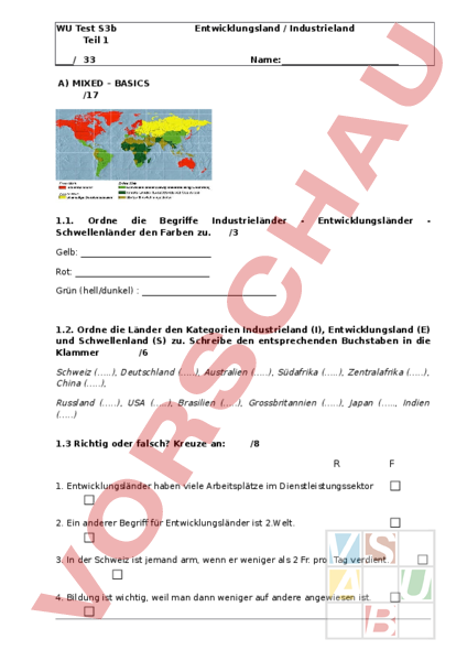 Arbeitsblatt WU Test Entwicklungsländer Geographie Anderes Thema