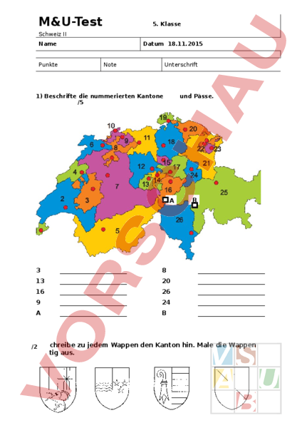 Arbeitsblatt Schweiz Lernkontrolle Geographie Schweiz