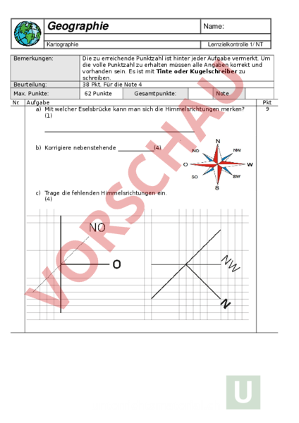 Arbeitsblatt LZK Kartographie Geographie Kartographie Gradnetz