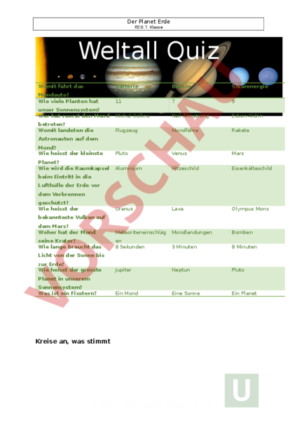 Arbeitsblatt Der Planet Erde Dossier Geographie Gemischte Themen